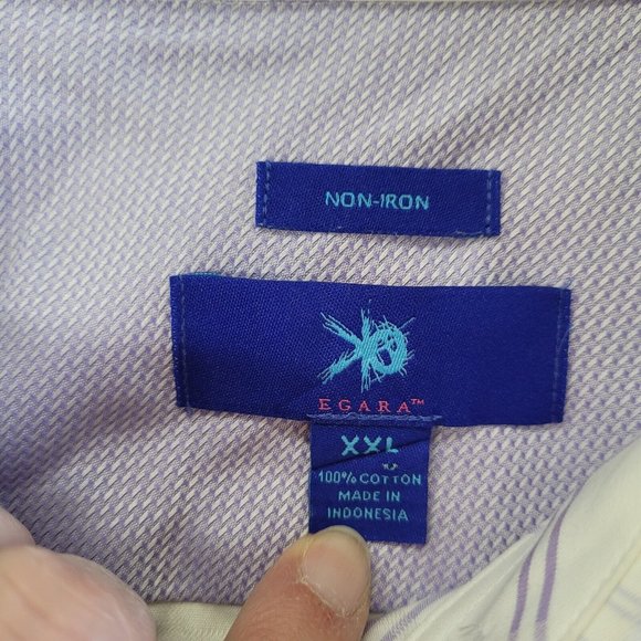 Egara Shirt Mens XXL Long Sleeve Button‎ Up Purple Windowpane Contrast Cuff - Picture 5 of 11